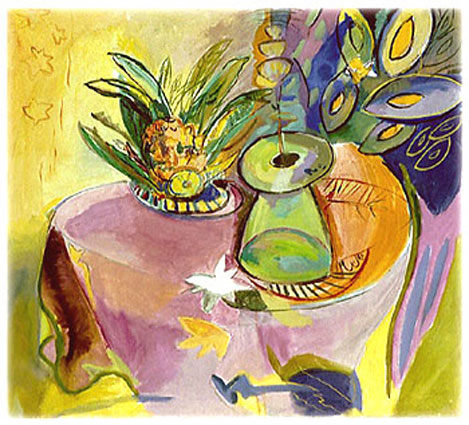 Stillleben mit Ananas 1987 90 x 100 cm Eitempera auf Leinwand  